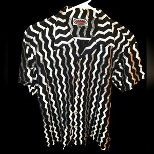 Vintage Vehicle Clothing Button Down Short-Sleeve Black & White Chevron Shirt